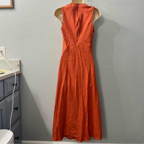 Zara Orange Sleeveless Linen Blend Maxi Sheath Dress Size Small - Picture 8 of 16